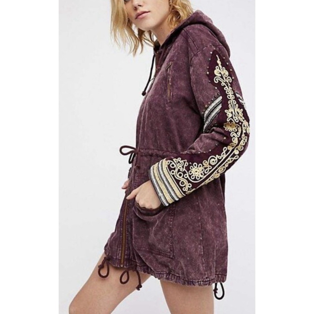 Free People Golden Quills Military Parka Boho Distressed Cargo Utility Jacket S - Picture 3 of 12